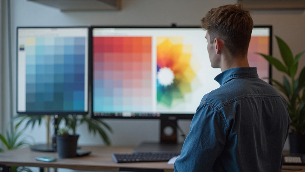 Kleurwiel met harmonieuze kleurcombinaties aangeduid, waaronder complementair, analoog en triadische schema's